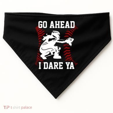 S Softball Catcher Funny N I Dare Ya Gift USA-Made Doggie Bandana
