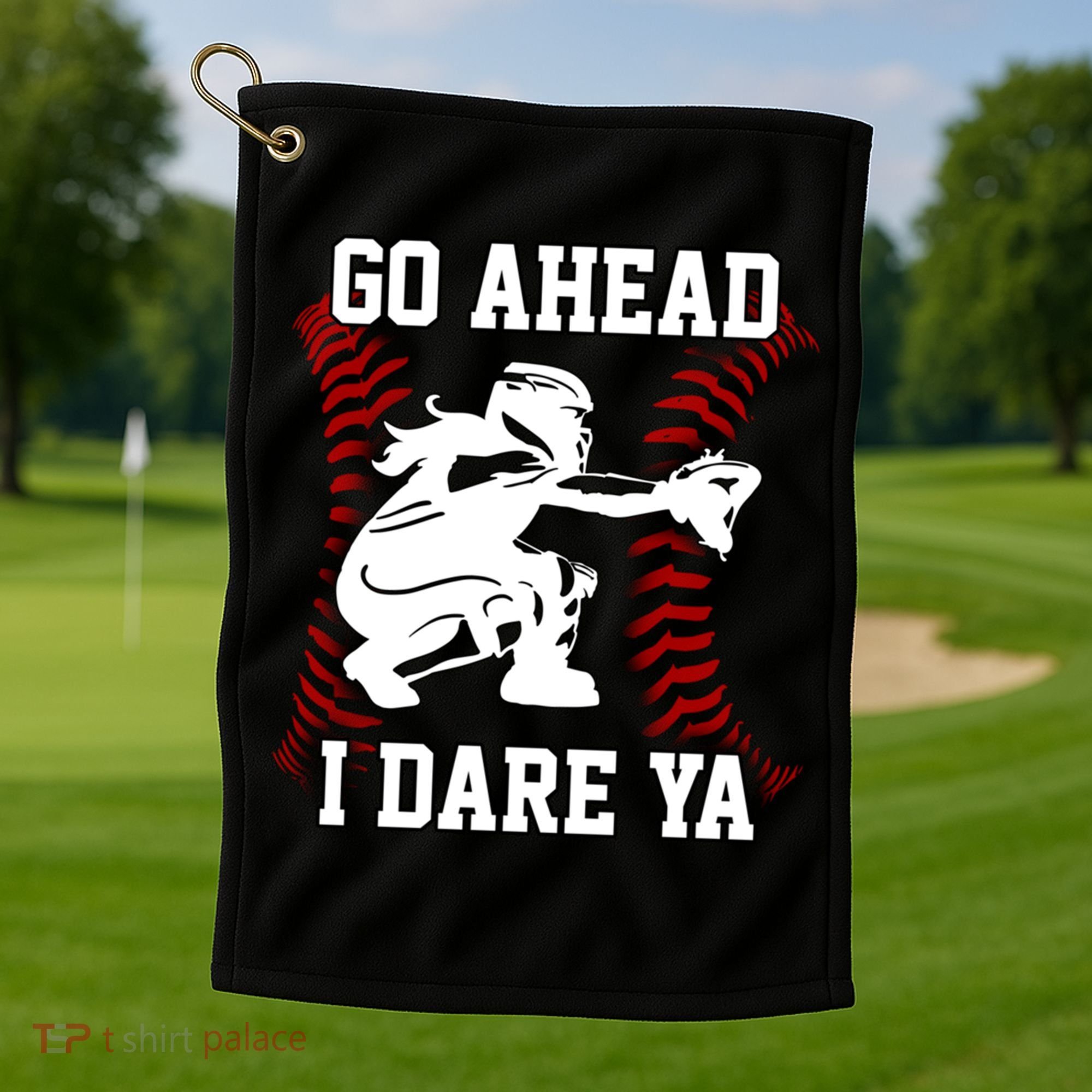 S Softball Catcher Funny N I Dare Ya Gift Golf Towel