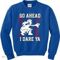 S Softball Catcher Funny N I Dare Ya Gift Kids Sweatshirt thumb 0