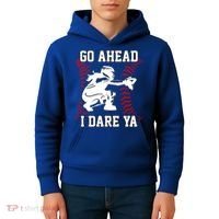 S Softball Catcher Funny N I Dare Ya Gift Kids Hoodie thumb 4