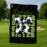 Soccer Sister Coquette Bow Cute Mom Golf Towel thumb 1