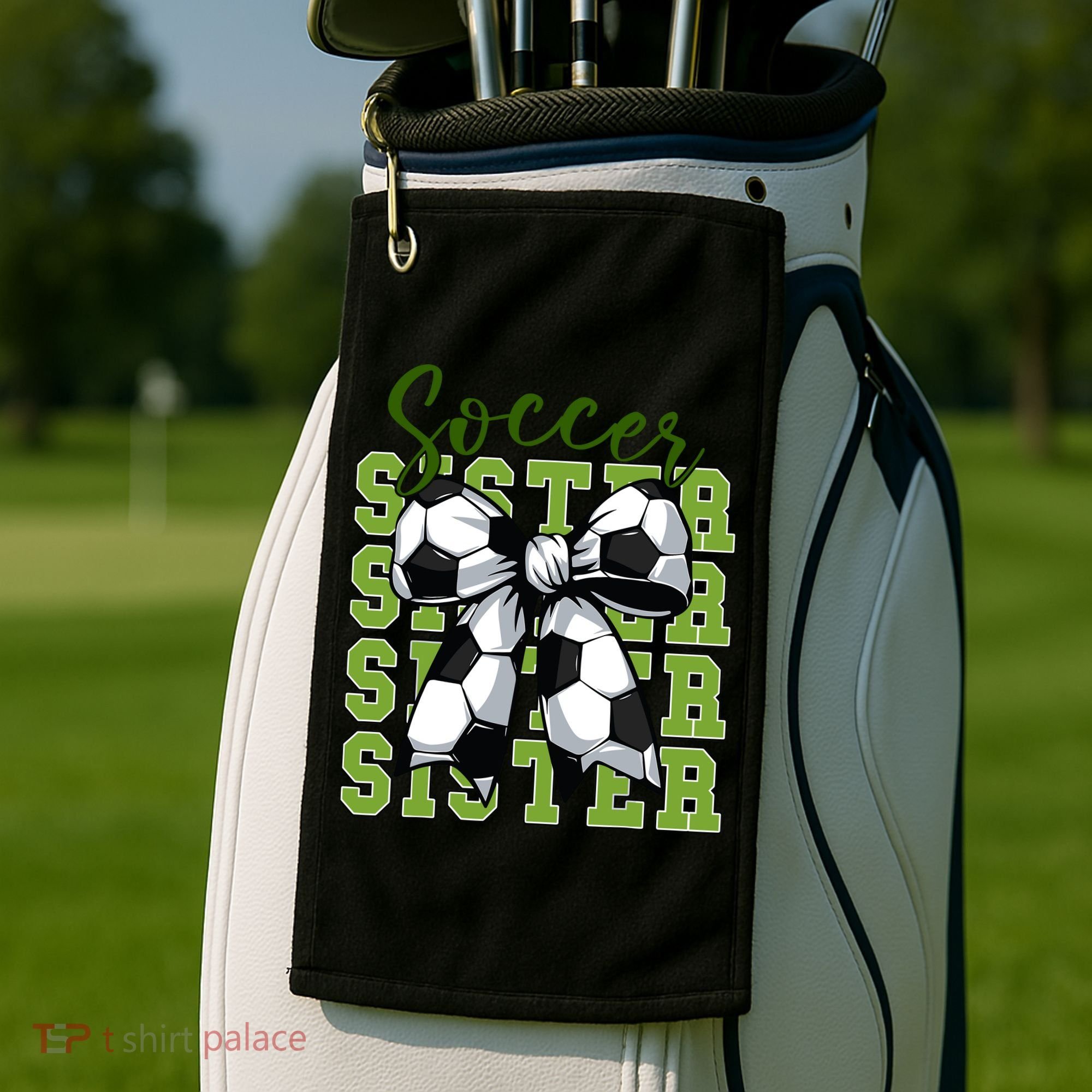 Soccer Sister Coquette Bow Cute Mom Golf Towel