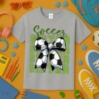 Soccer Sister Coquette Bow Cute Mom Kids T-Shirt thumb 3