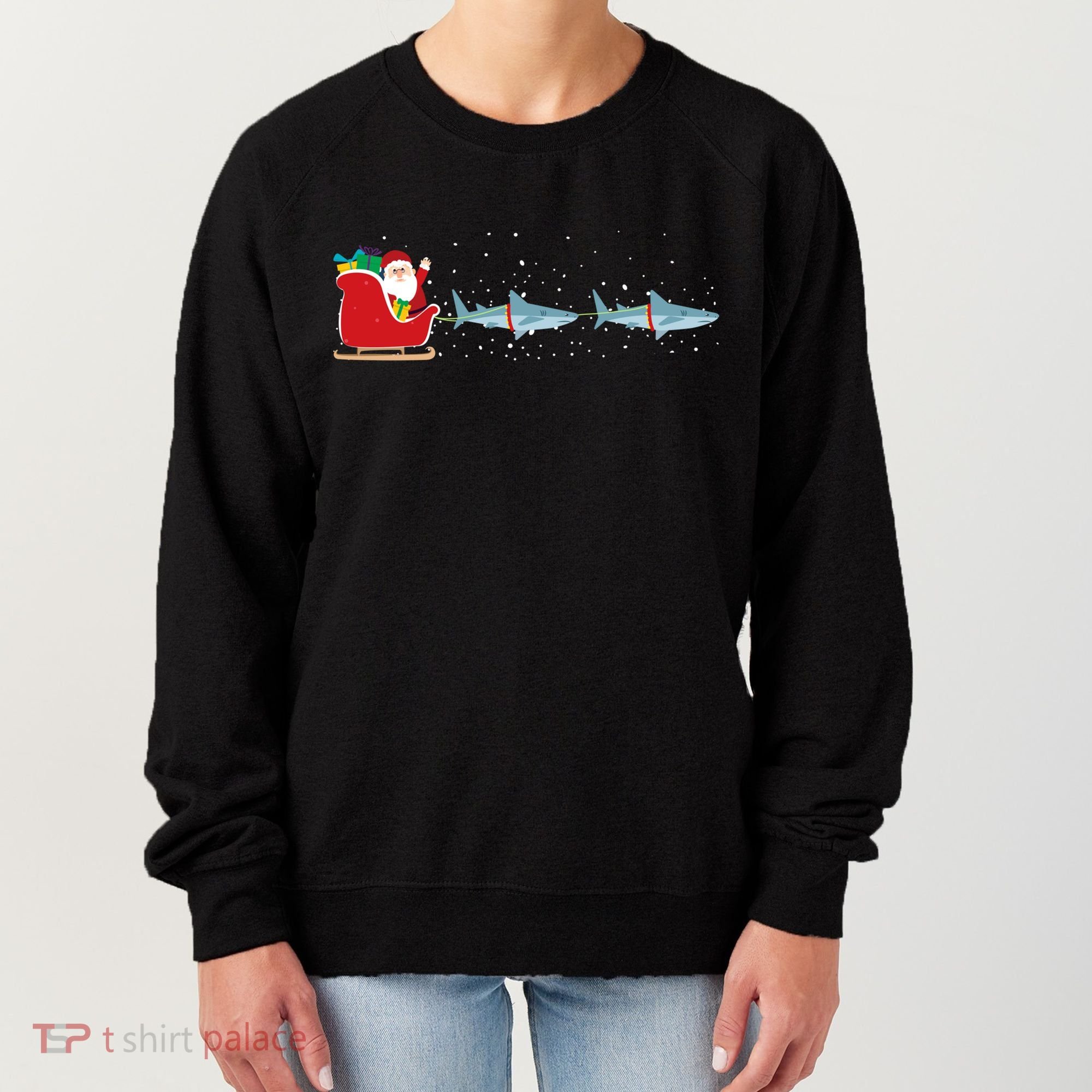 Shark Santa Christmas Sleigh Funny Shark Xmas Gift Women's Sweatshirt