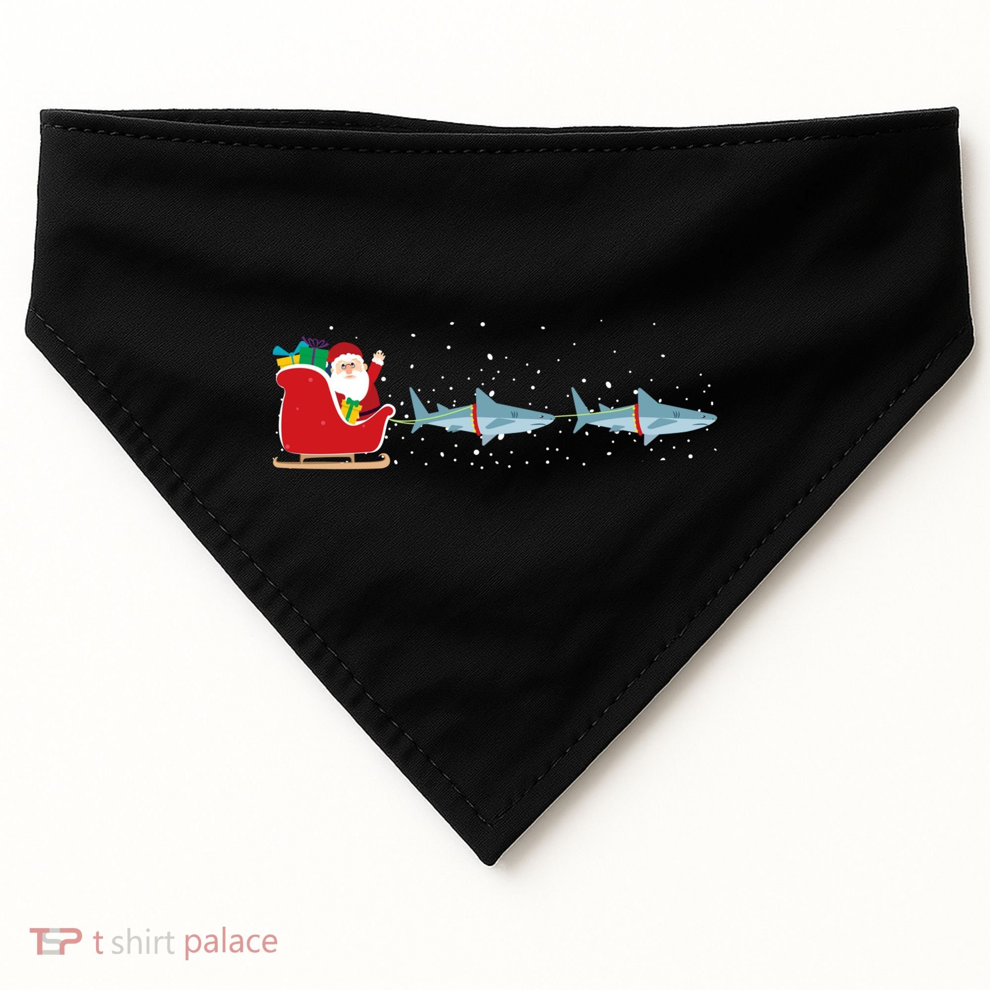 Shark Santa Christmas Sleigh Funny Shark Xmas Gift USA-Made Doggie Bandana