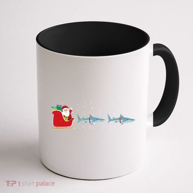 Shark Santa Christmas Sleigh Funny Shark Xmas Gift Coffee Mug back