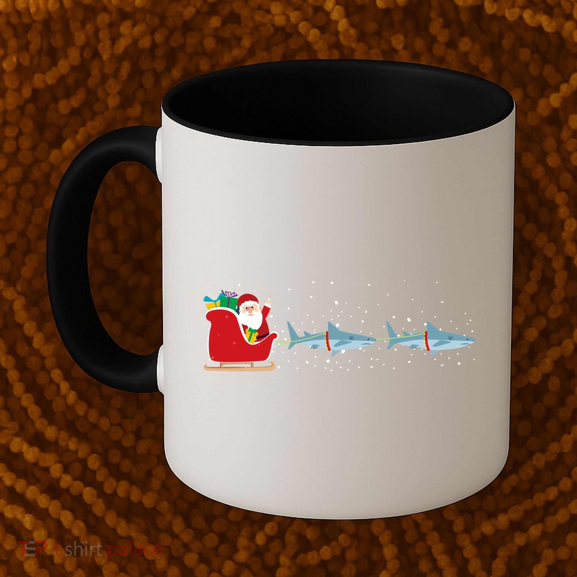 Shark Santa Christmas Sleigh Funny Shark Xmas Gift Coffee Mug