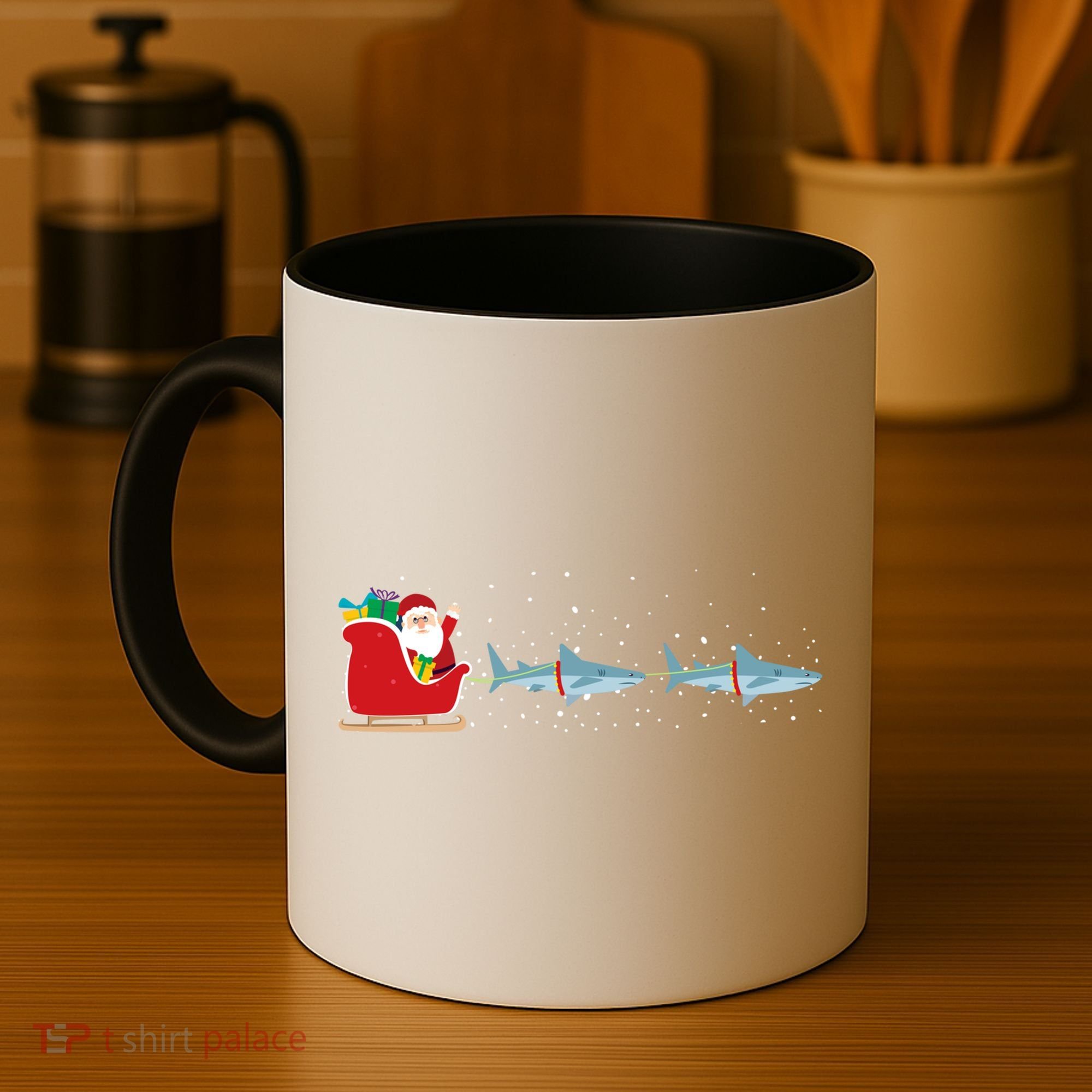 Shark Santa Christmas Sleigh Funny Shark Xmas Gift Coffee Mug