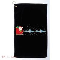 Shark Santa Christmas Sleigh Funny Shark Xmas Gift Golf Towel thumb 0