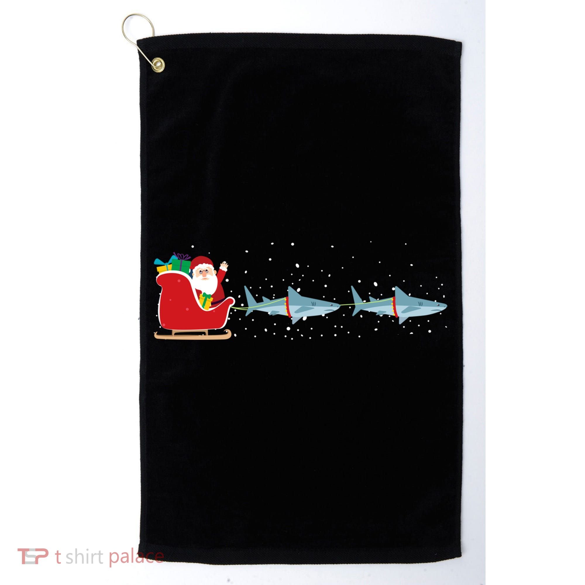 Shark Santa Christmas Sleigh Funny Shark Xmas Gift Golf Towel