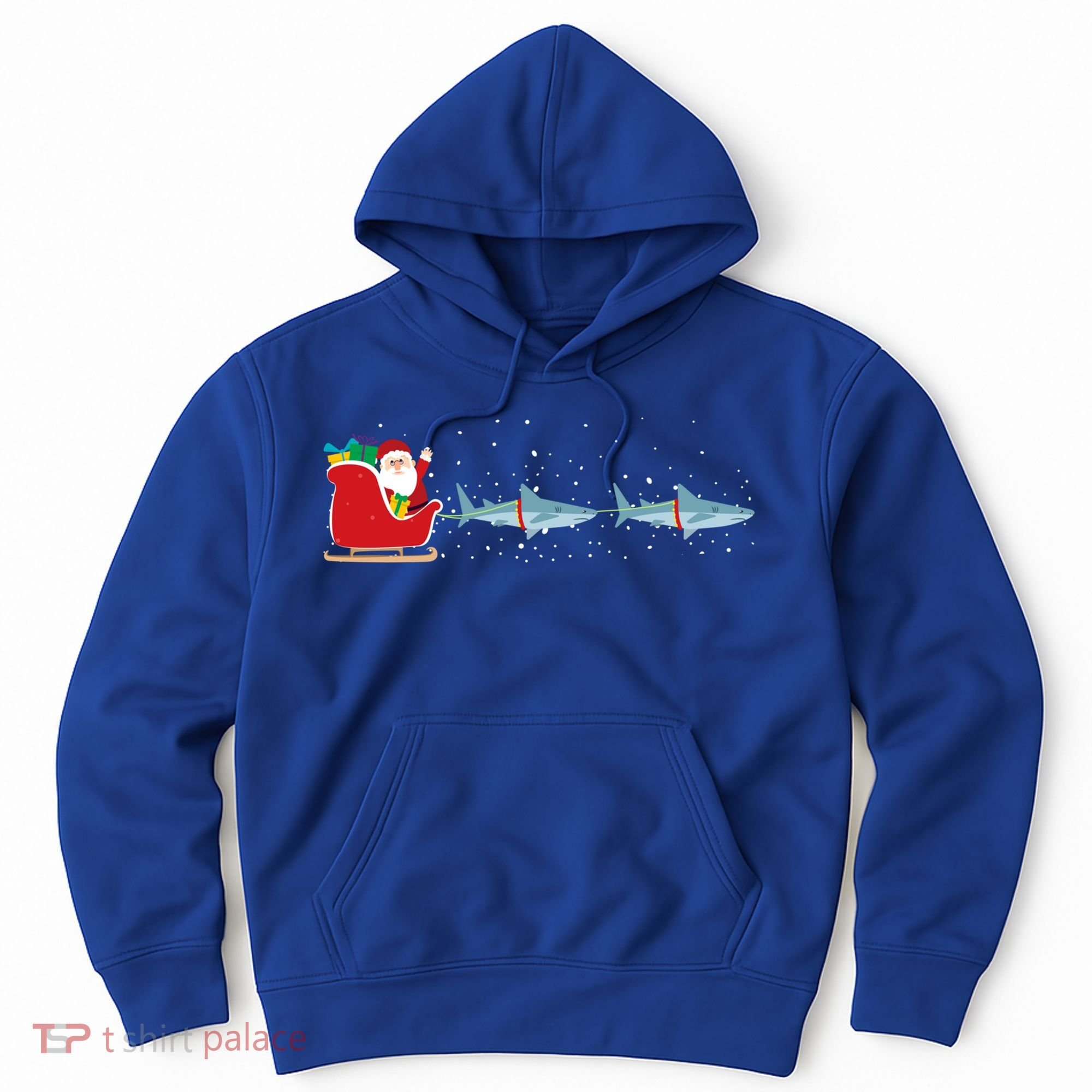 Shark Santa Christmas Sleigh Funny Shark Xmas Gift Hoodie