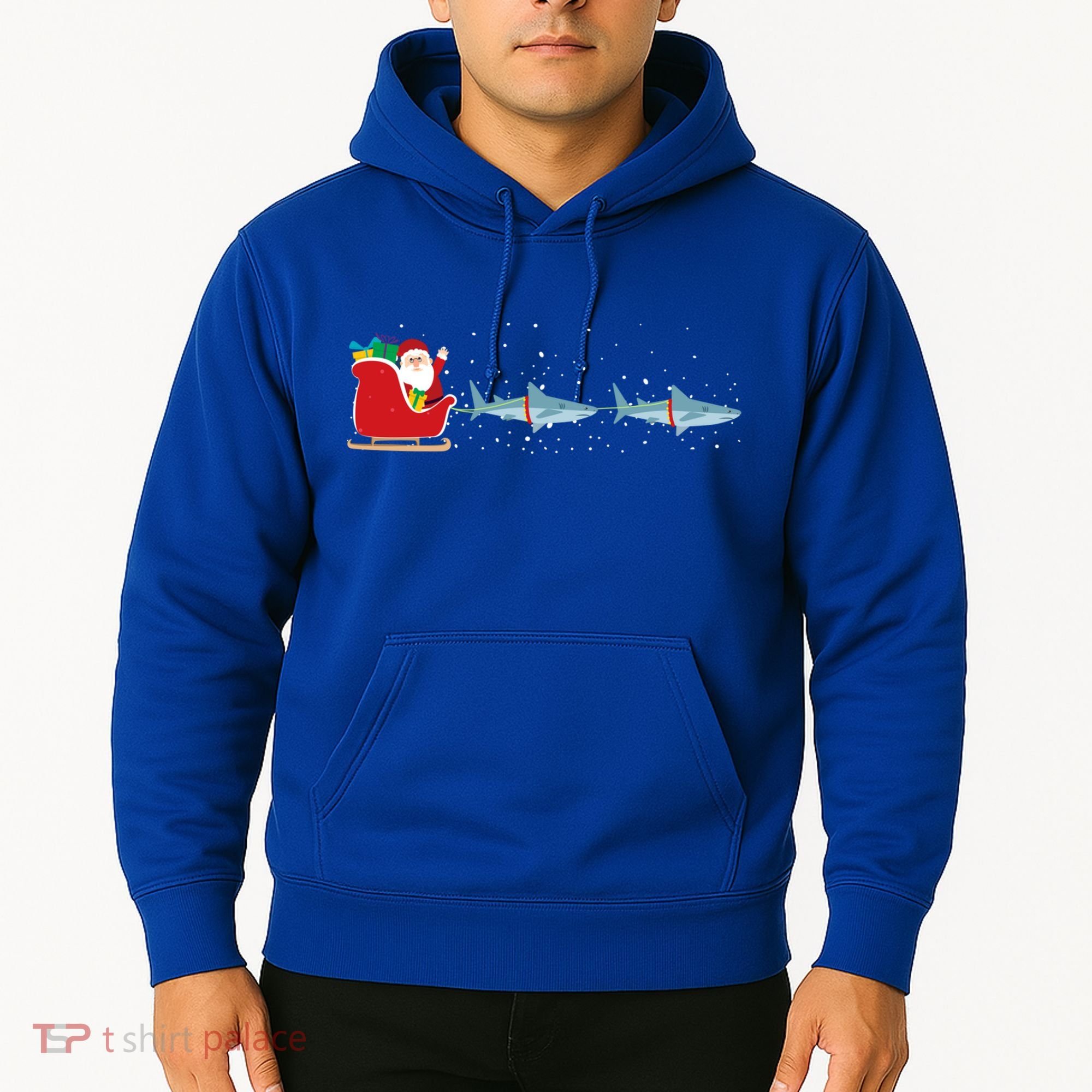 Shark Santa Christmas Sleigh Funny Shark Xmas Gift Hoodie
