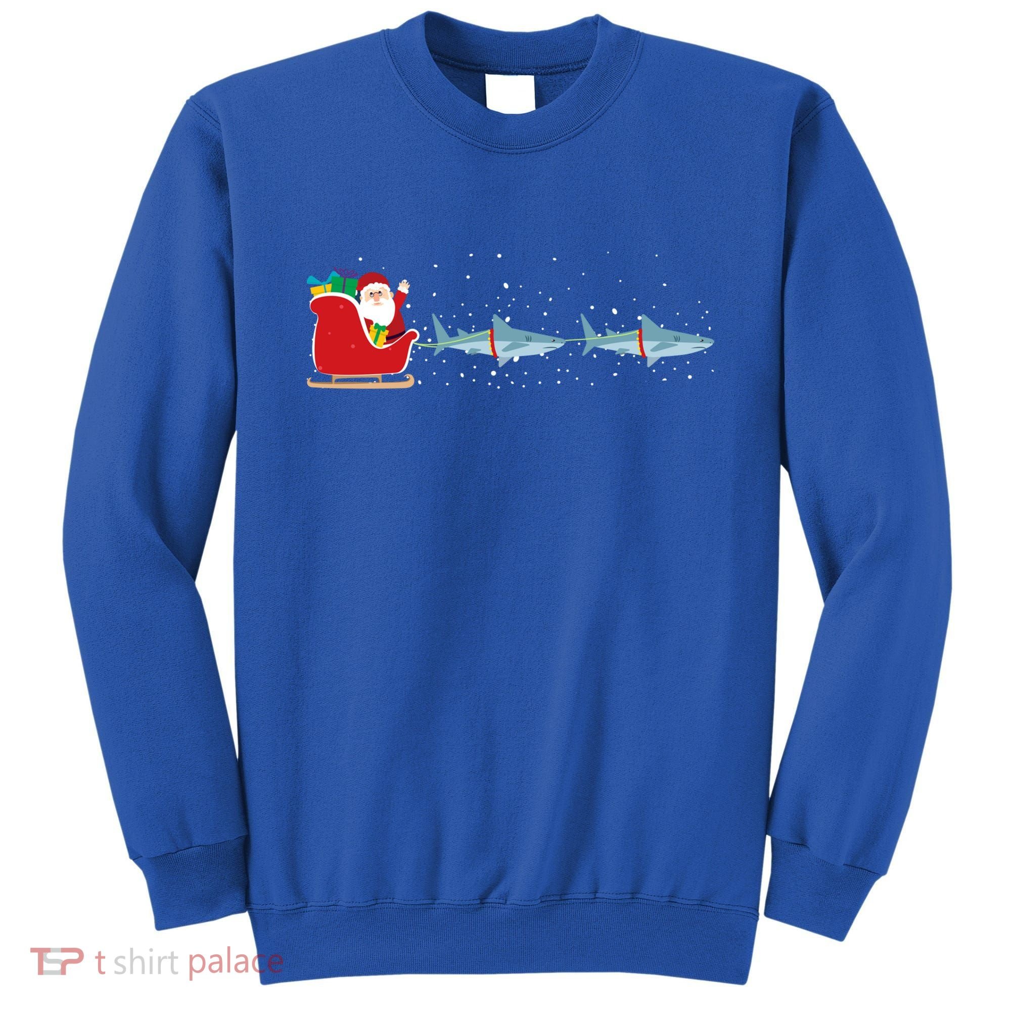 Shark Santa Christmas Sleigh Funny Shark Xmas Gift Sweatshirt