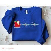 Shark Santa Christmas Sleigh Funny Shark Xmas Gift Sweatshirt thumb 2