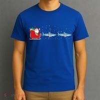 Shark Santa Christmas Sleigh Funny Shark Xmas Gift T-Shirt thumb 3