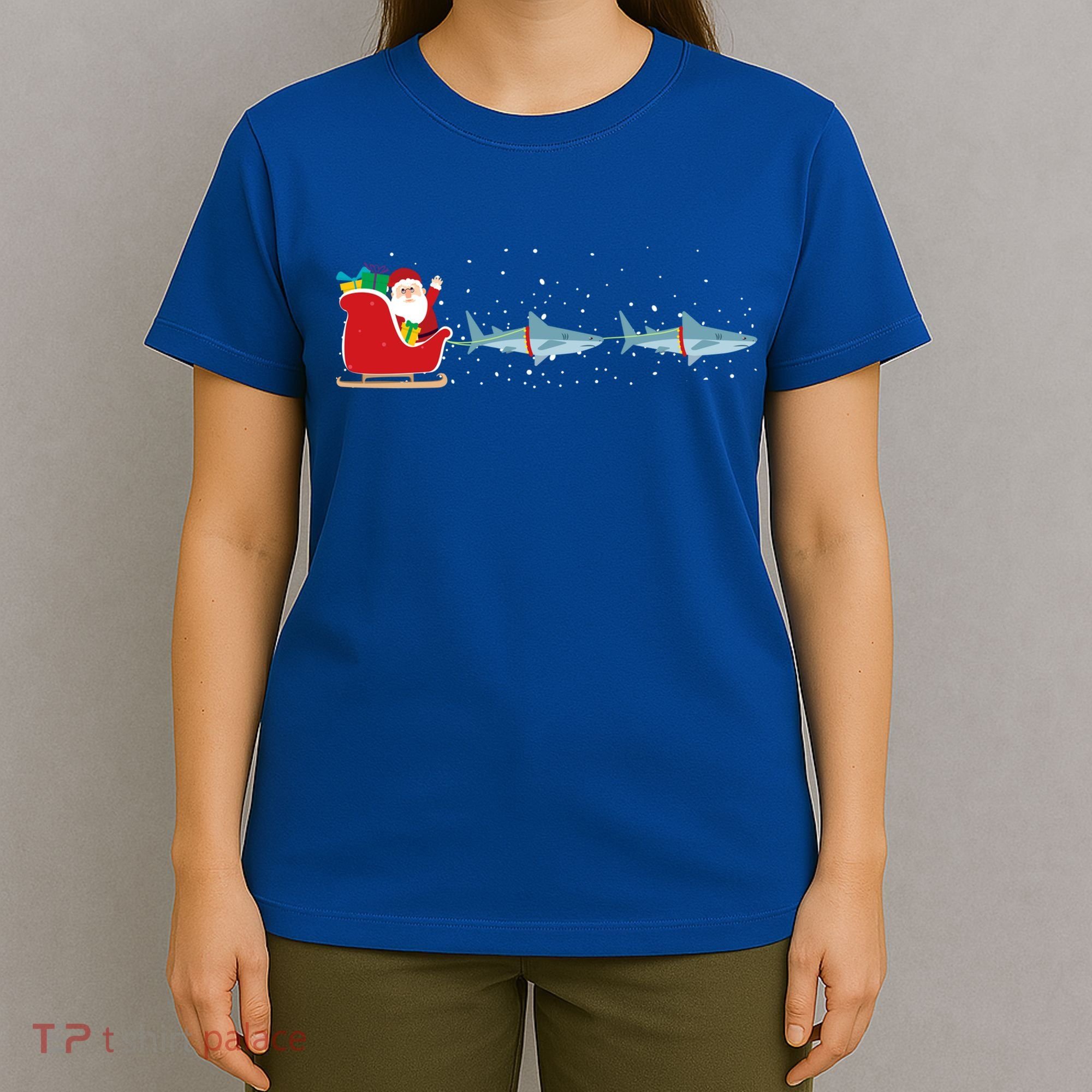 Shark Santa Christmas Sleigh Funny Shark Xmas Gift T-Shirt