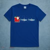 Shark Santa Christmas Sleigh Funny Shark Xmas Gift T-Shirt thumb 5