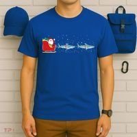 Shark Santa Christmas Sleigh Funny Shark Xmas Gift T-Shirt thumb 6