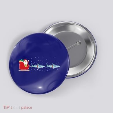 Shark Santa Christmas Sleigh Funny Shark Xmas Gift Button