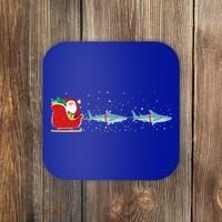 Shark Santa Christmas Sleigh Funny Shark Xmas Gift Coaster thumb 0