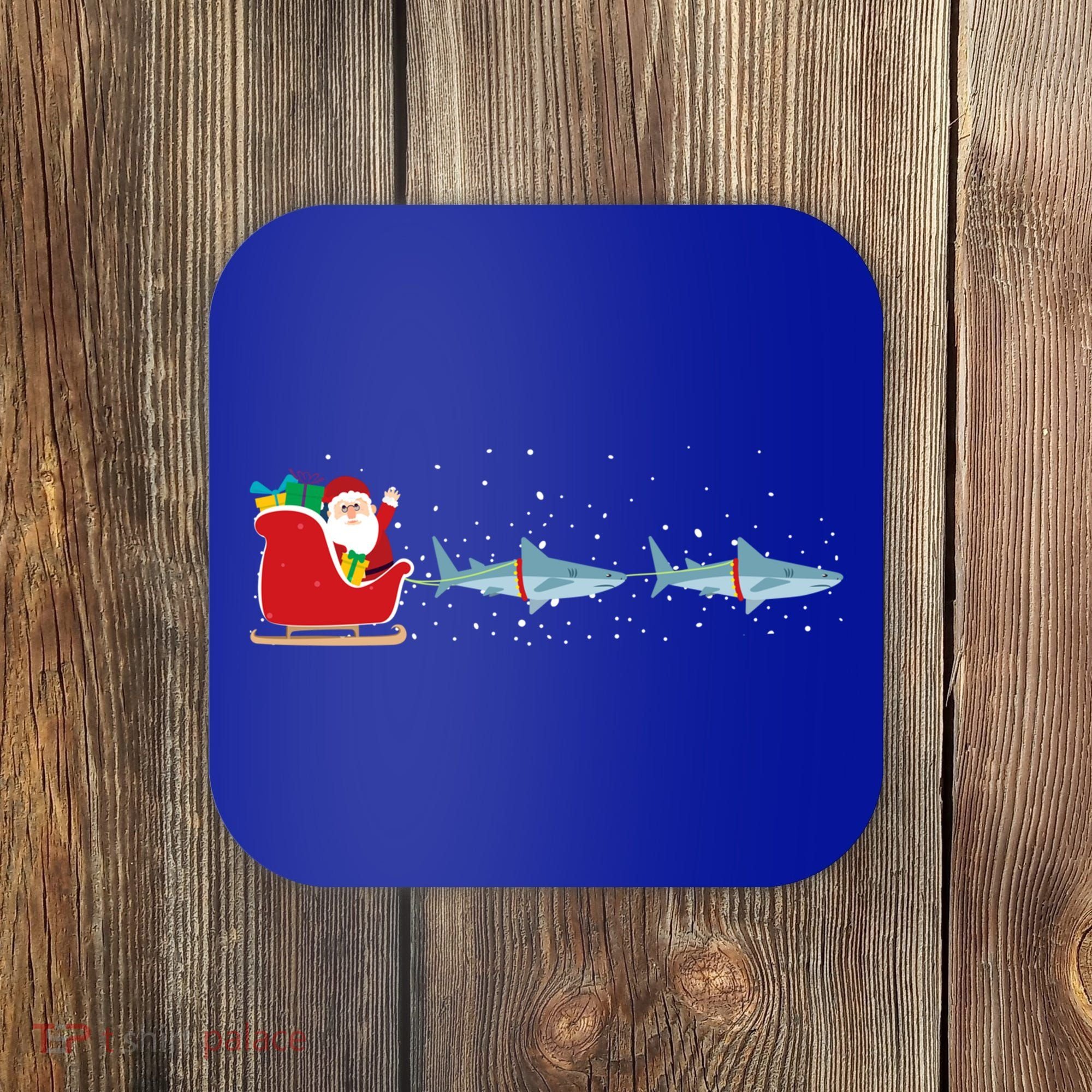 Shark Santa Christmas Sleigh Funny Shark Xmas Gift Coaster