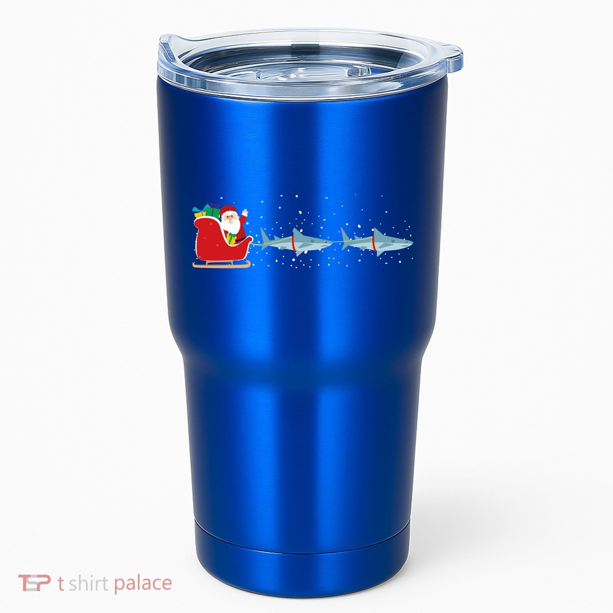 Shark Santa Christmas Sleigh Funny Shark Xmas Gift Tumbler
