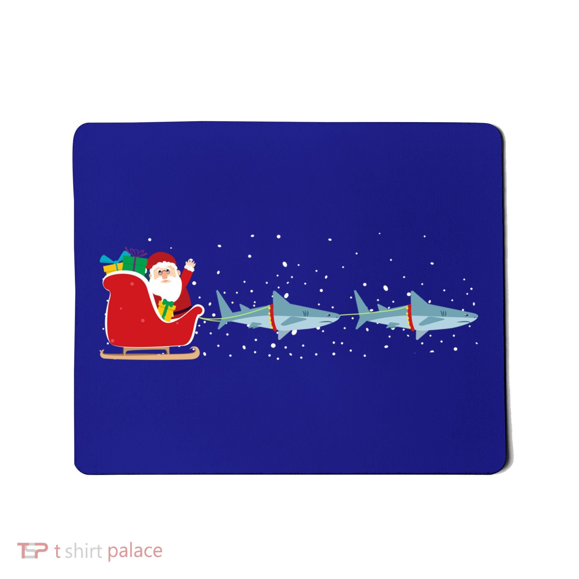 Shark Santa Christmas Sleigh Funny Shark Xmas Gift Mousepad