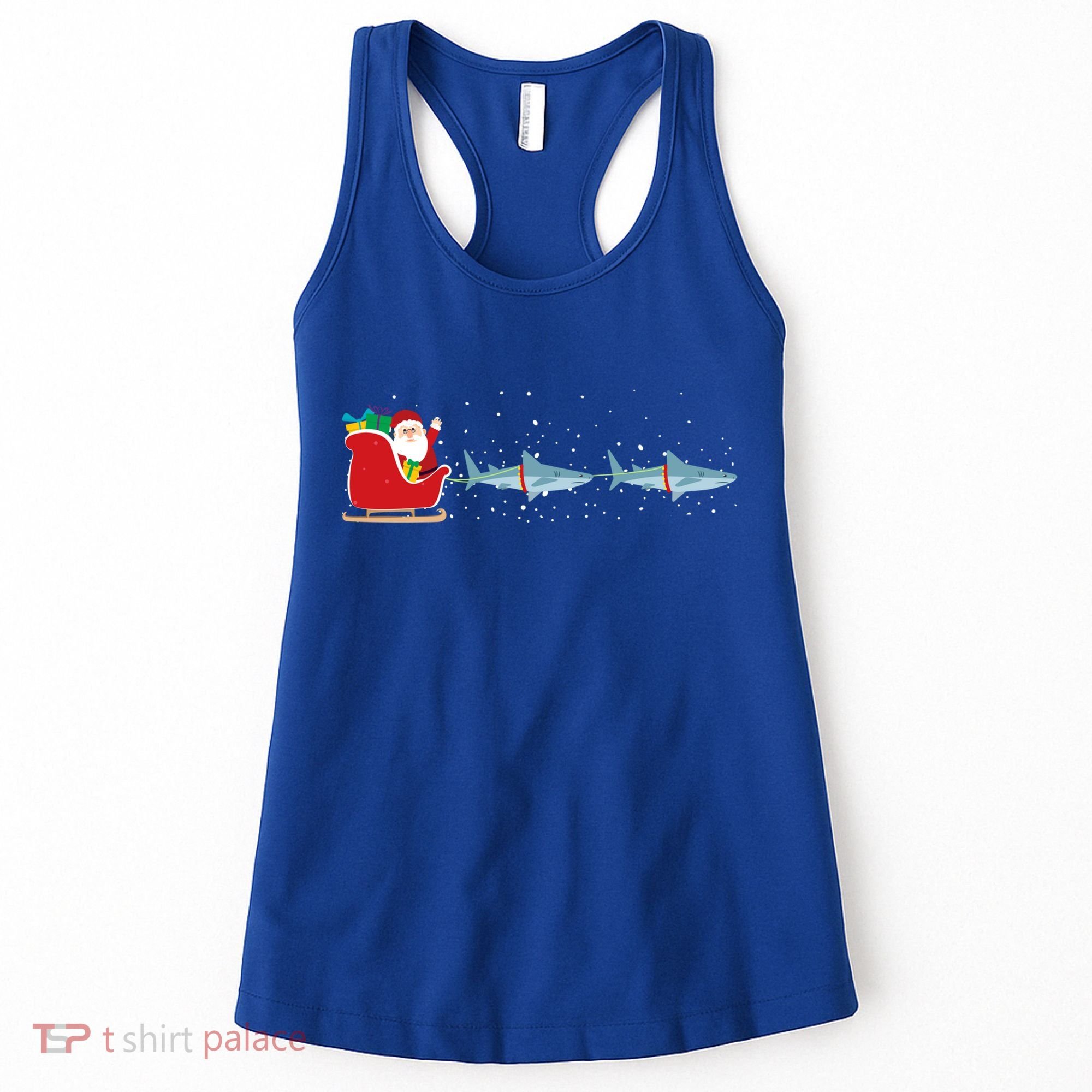 Shark Santa Christmas Sleigh Funny Shark Xmas Gift Women's Tank Top