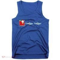 Shark Santa Christmas Sleigh Funny Shark Xmas Gift Tank Top thumb 0