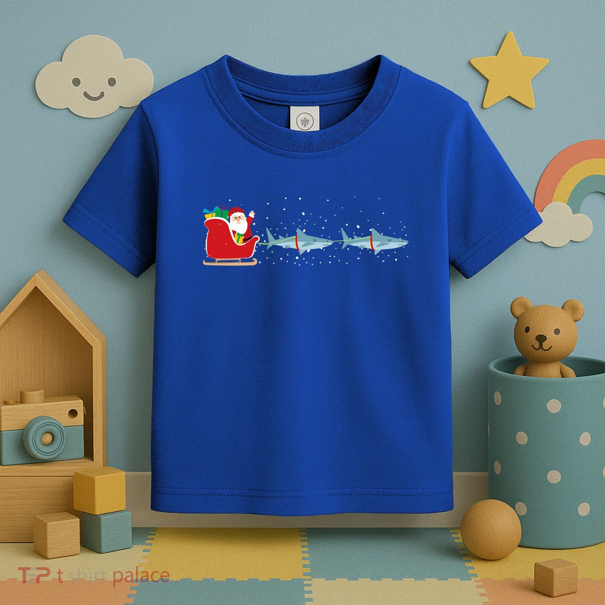 Shark Santa Christmas Sleigh Funny Shark Xmas Gift Toddler T-Shirt