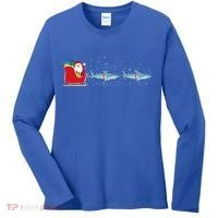 Shark Santa Christmas Sleigh Funny Shark Xmas Gift Women's Long Sleeve Shirt thumb 0