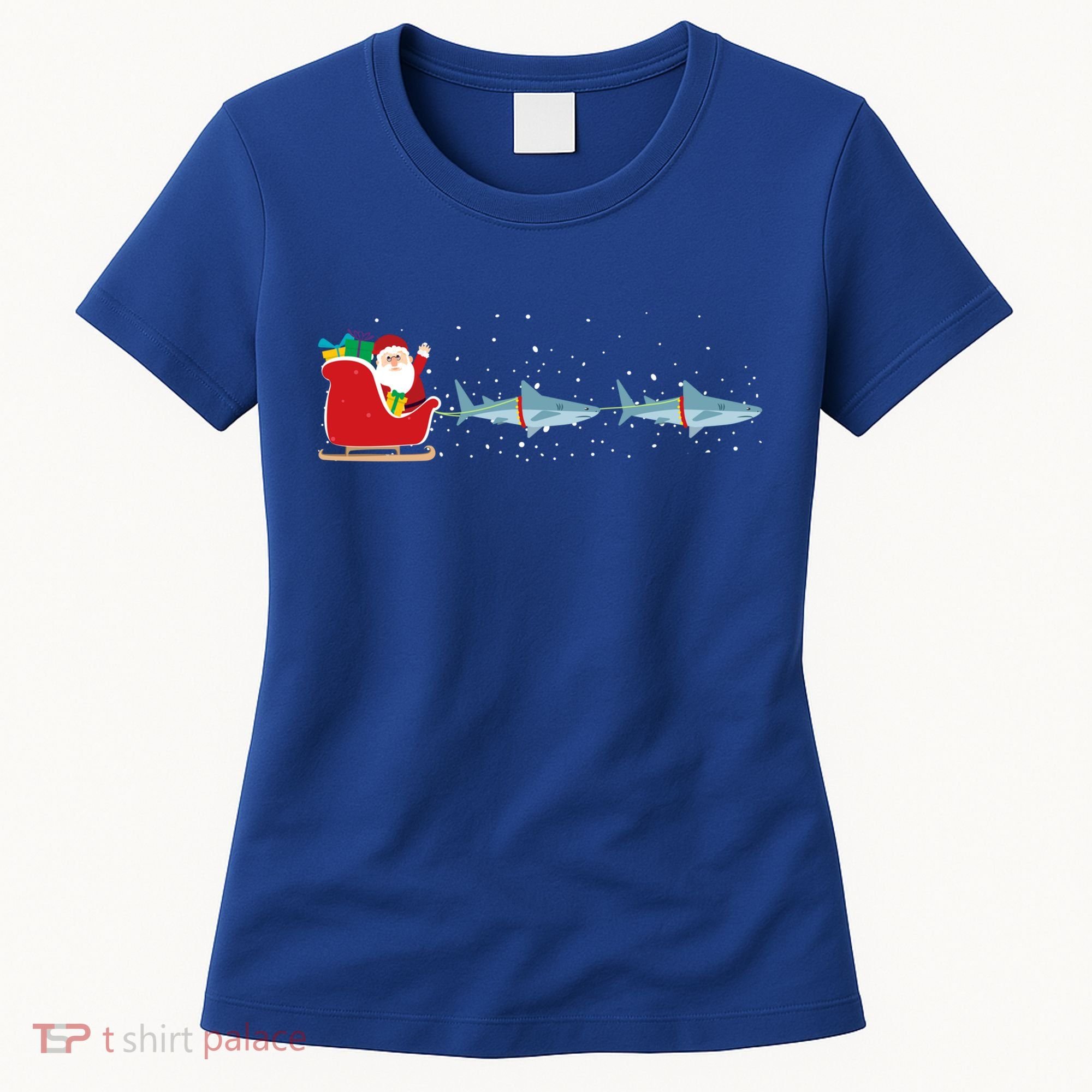 Shark Santa Christmas Sleigh Funny Shark Xmas Gift Women's T-Shirt