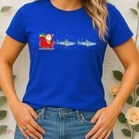 Shark Santa Christmas Sleigh Funny Shark Xmas Gift Women's T-Shirt thumb 2