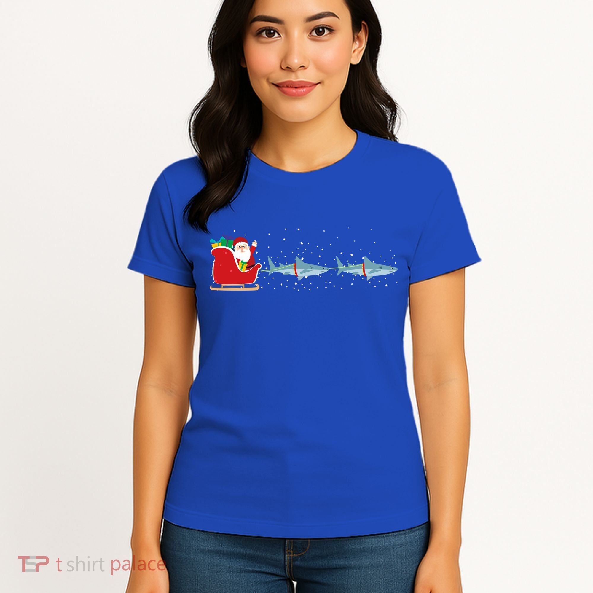 Shark Santa Christmas Sleigh Funny Shark Xmas Gift Women's T-Shirt