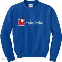 Shark Santa Christmas Sleigh Funny Shark Xmas Gift Kids Sweatshirt thumb 0