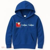 Shark Santa Christmas Sleigh Funny Shark Xmas Gift Kids Hoodie thumb 0