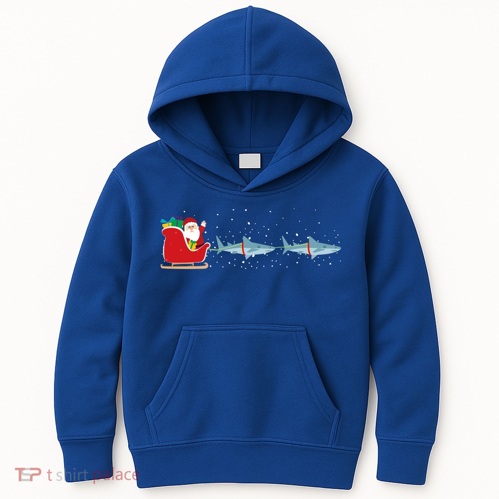 Shark Santa Christmas Sleigh Funny Shark Xmas Gift Kids Hoodie