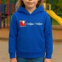 Shark Santa Christmas Sleigh Funny Shark Xmas Gift Kids Hoodie thumb 3