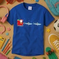 Shark Santa Christmas Sleigh Funny Shark Xmas Gift Kids T-Shirt thumb 3
