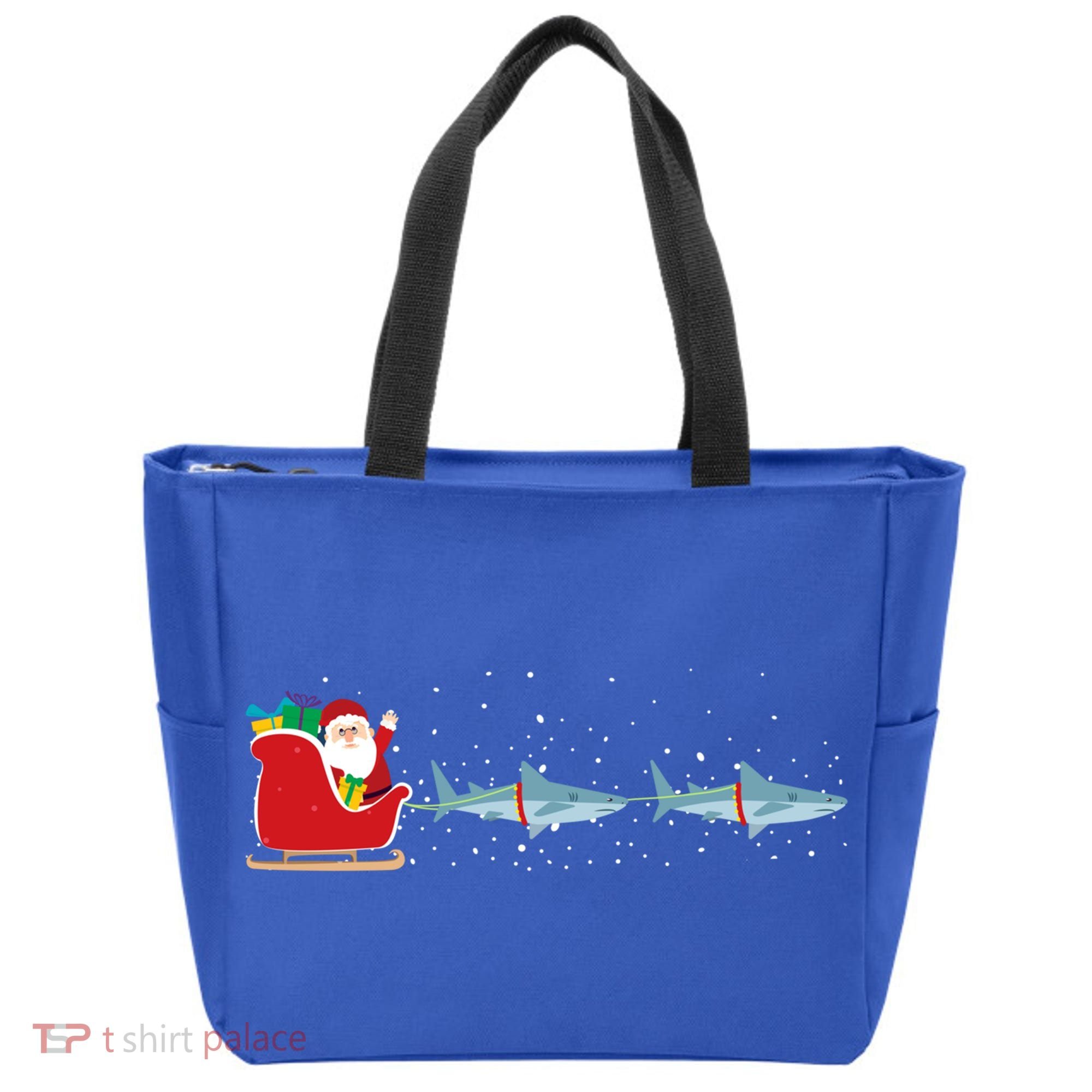 Shark Santa Christmas Sleigh Funny Shark Xmas Gift Tote Bag