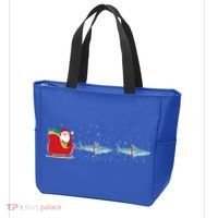Shark Santa Christmas Sleigh Funny Shark Xmas Gift Tote Bag thumb 3