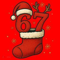 Six Seven Christmas 67 Stocking Santa Reindeer Santa Hat thumb 1