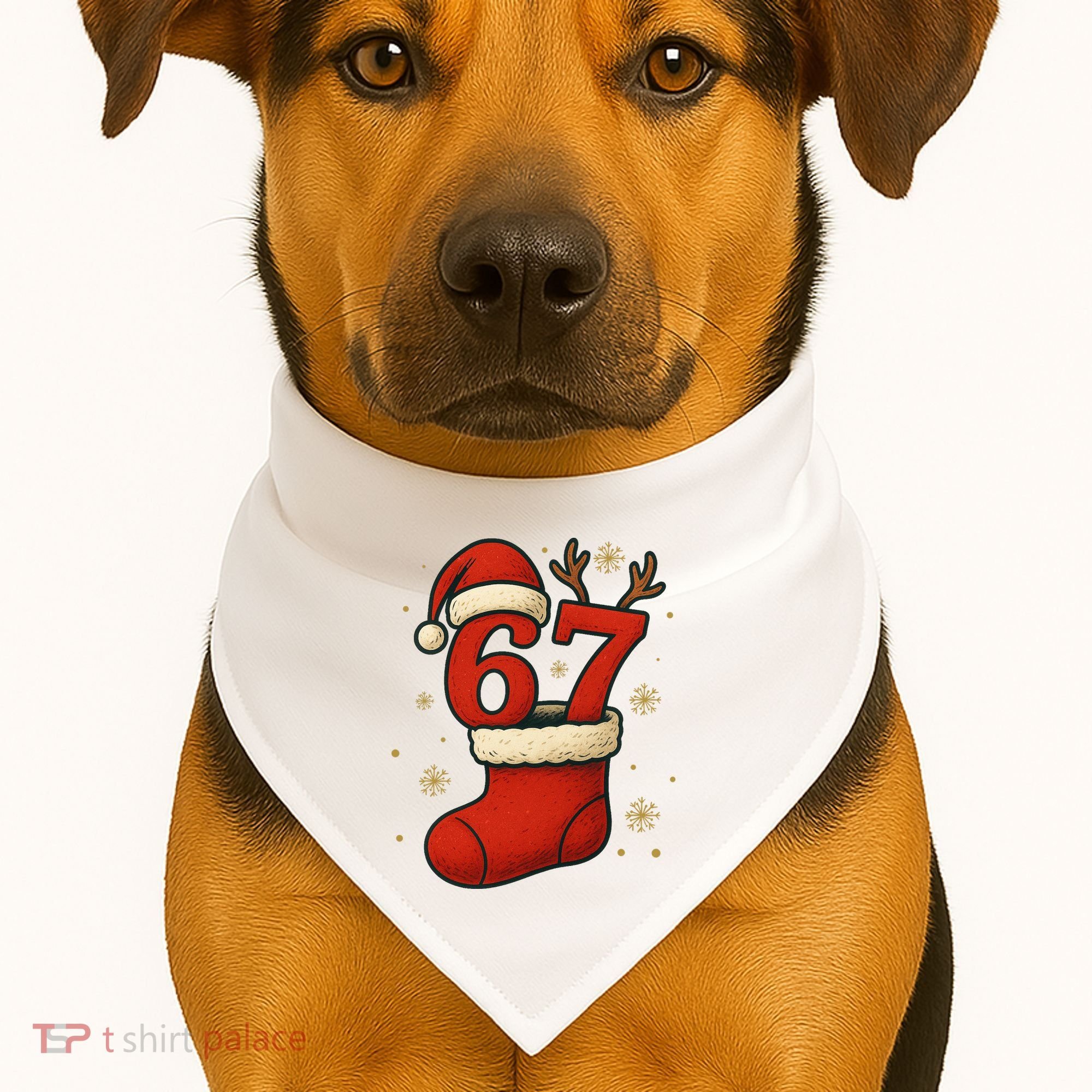 Six Seven Christmas 67 Stocking Santa Reindeer USA-Made Doggie Bandana