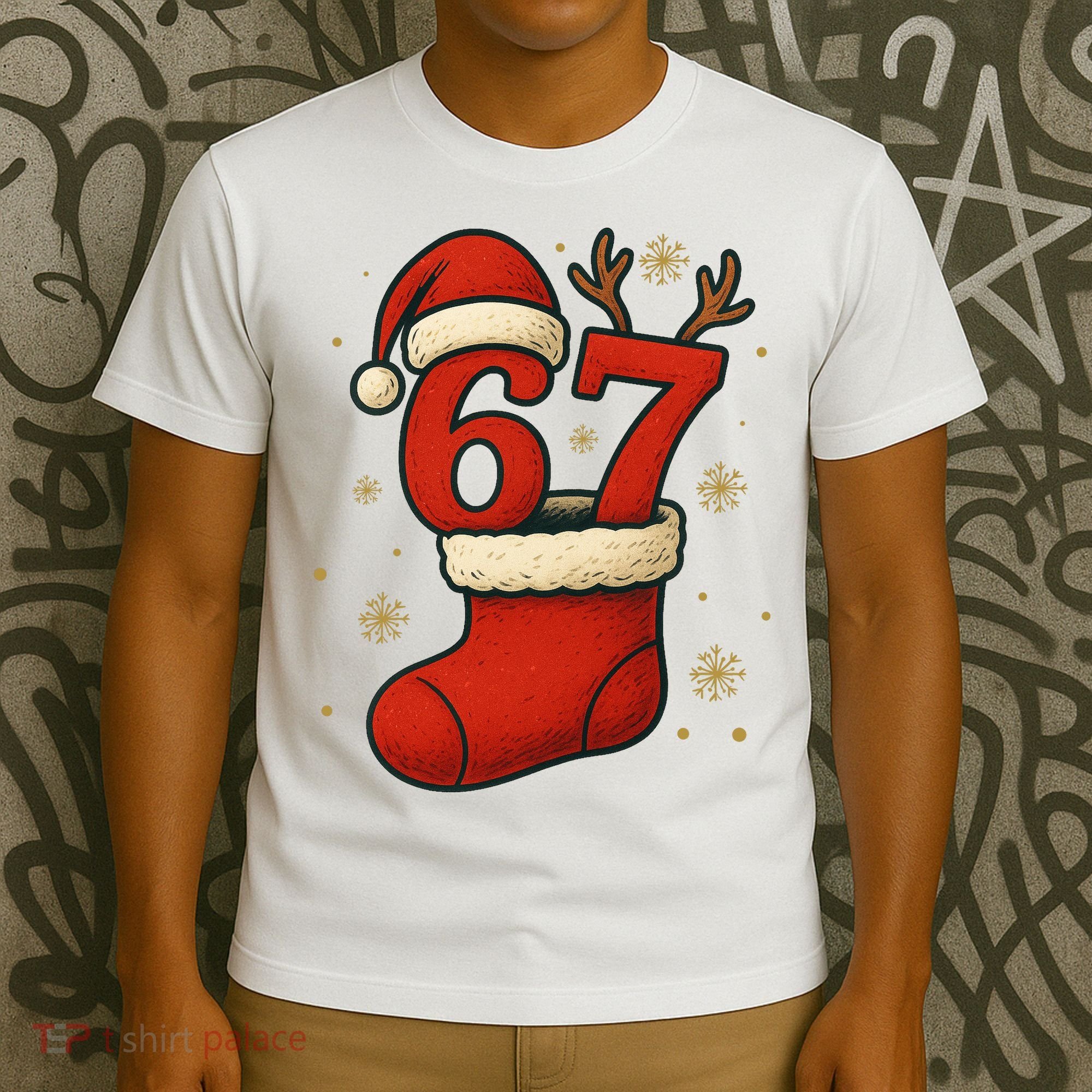 Six Seven Christmas 67 Stocking Santa Reindeer T-Shirt