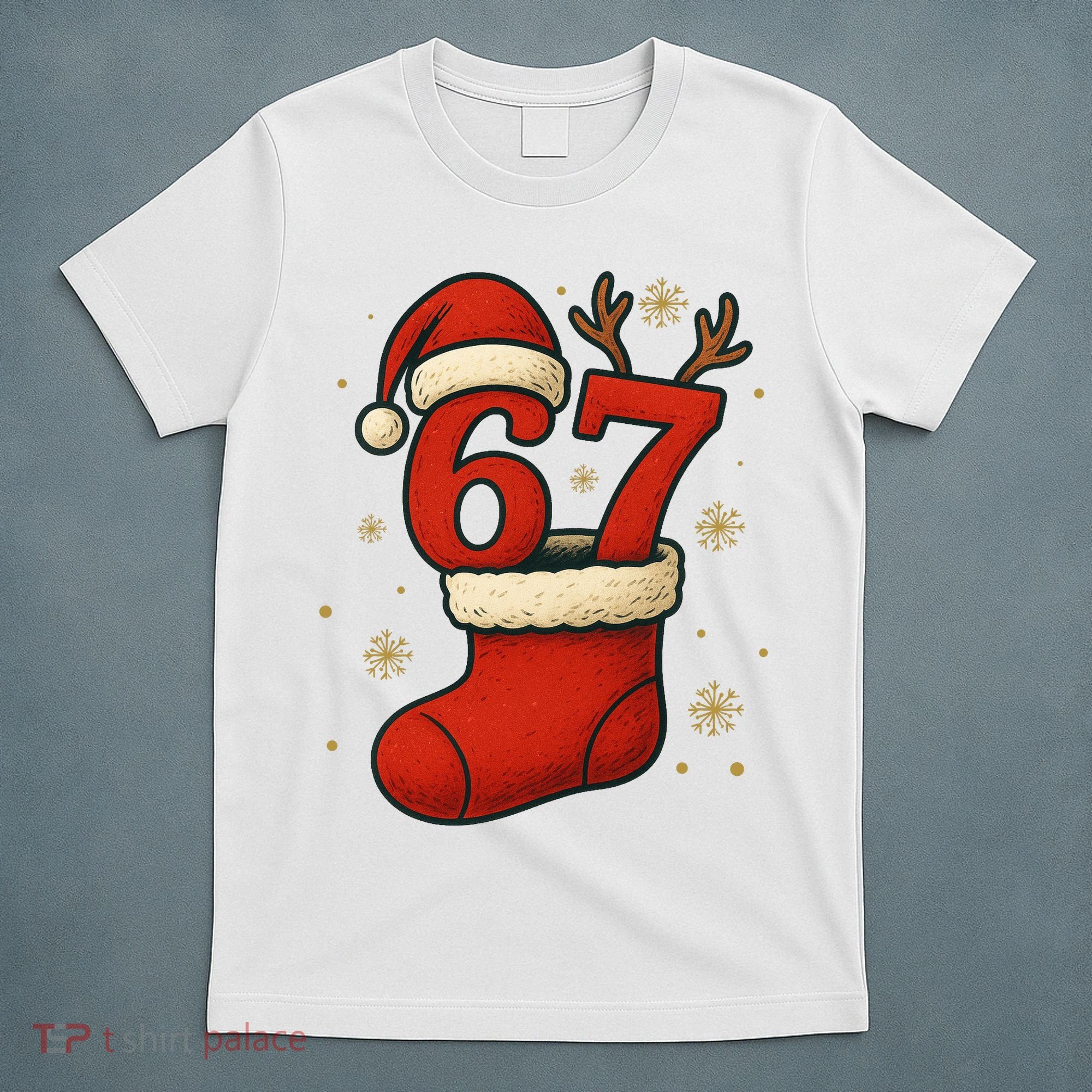Six Seven Christmas 67 Stocking Santa Reindeer T-Shirt