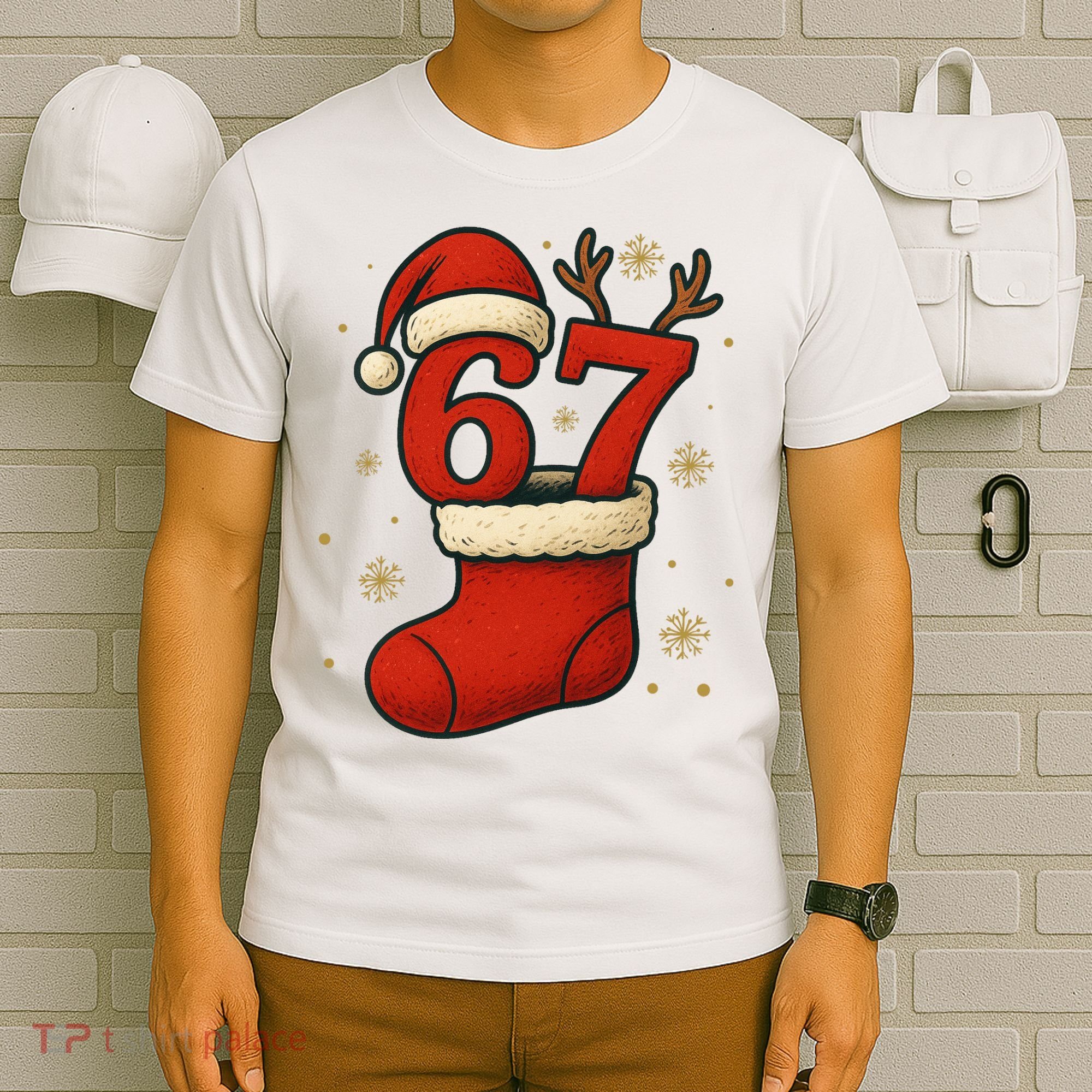 Six Seven Christmas 67 Stocking Santa Reindeer T-Shirt