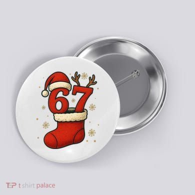 Six Seven Christmas 67 Stocking Santa Reindeer Button