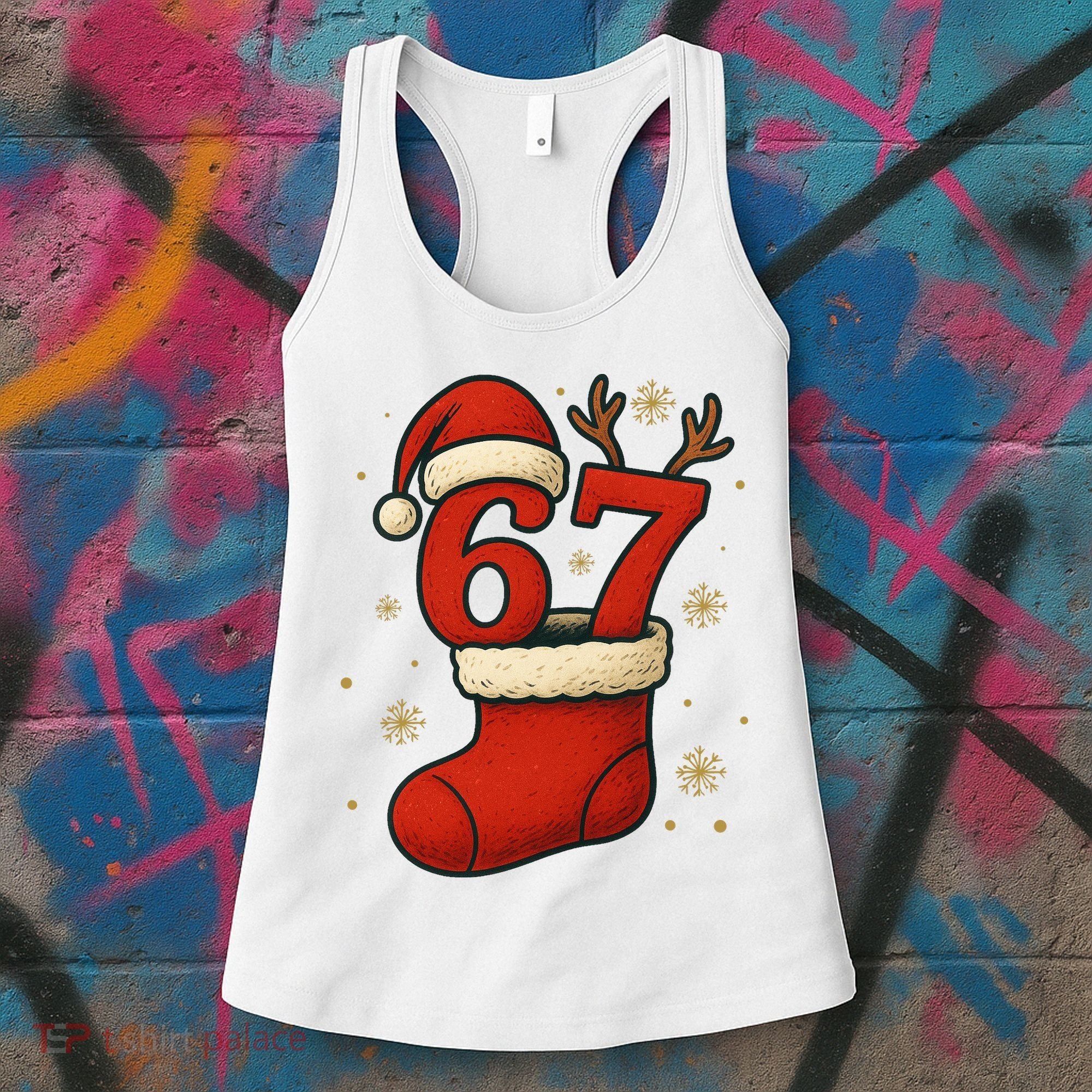 Six Seven Christmas 67 Stocking Santa Reindeer Women's Tank Top