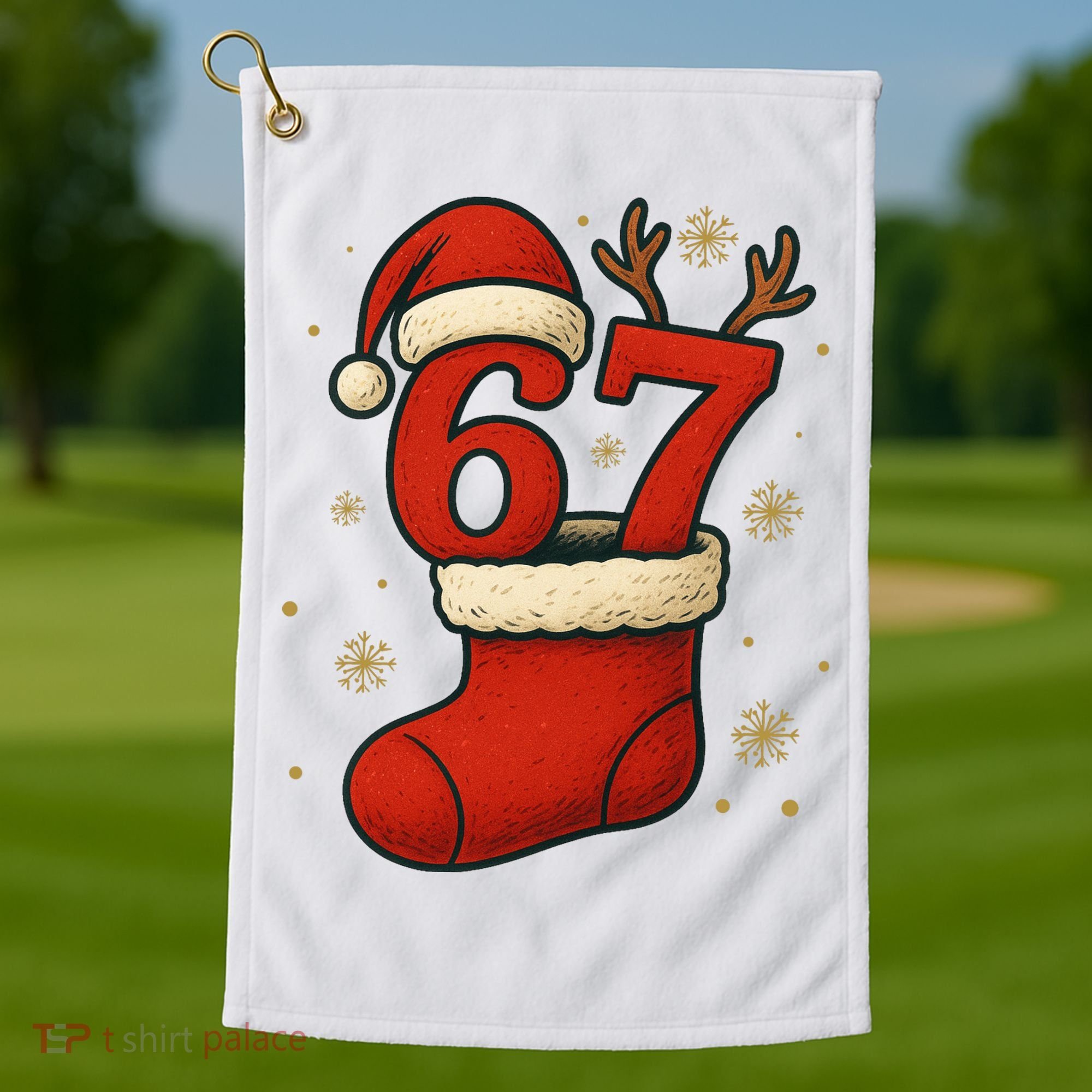 Six Seven Christmas 67 Stocking Santa Reindeer Golf Towel