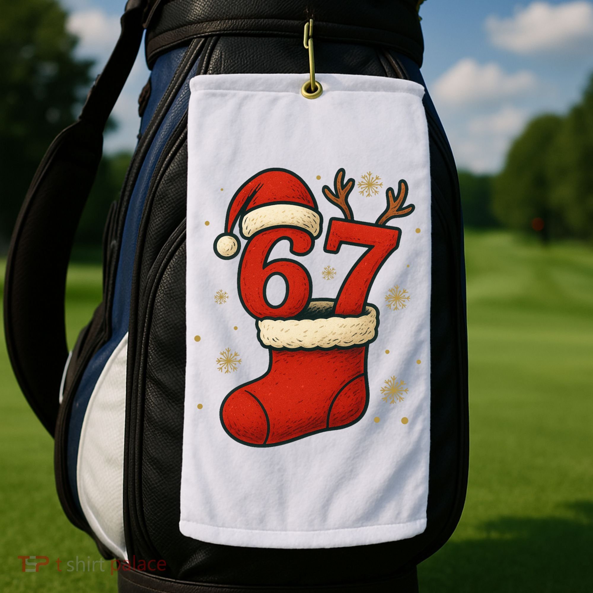 Six Seven Christmas 67 Stocking Santa Reindeer Golf Towel